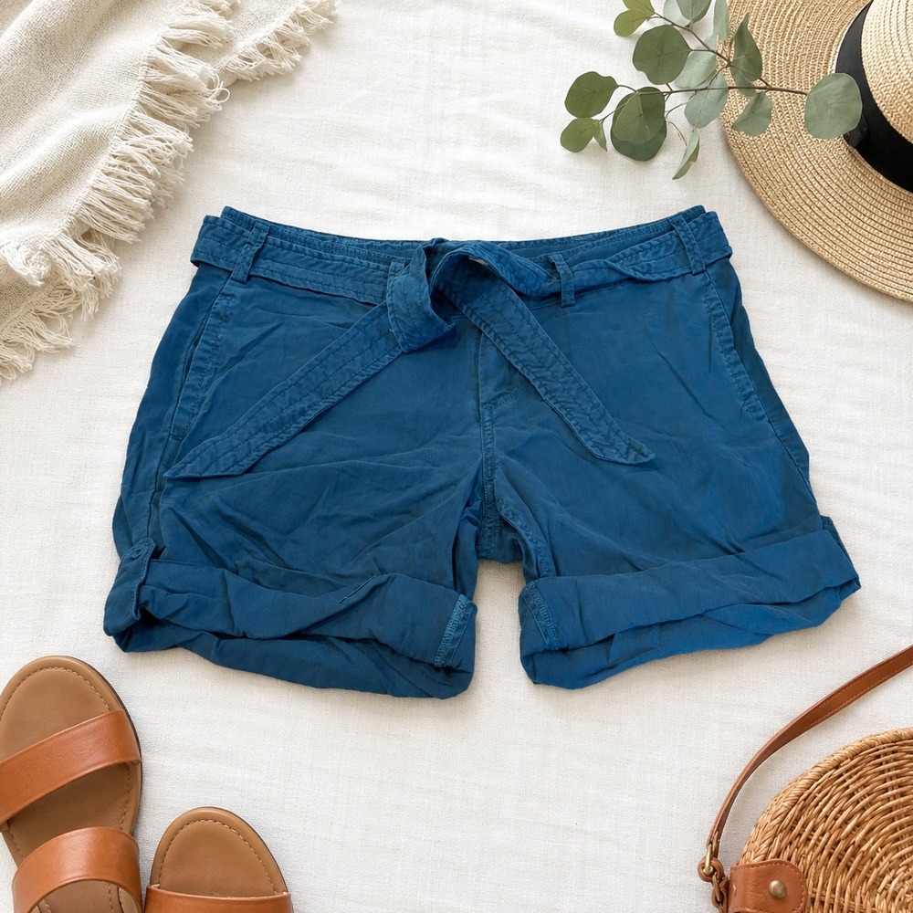 Ecru Soft Belted Short Women 2 Teal Utility Cuffed Casual Summer 1409-TT